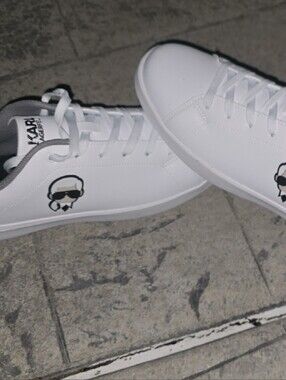 Karl Lagerfeld White Low-Top Sneakers with Black Heel Accent